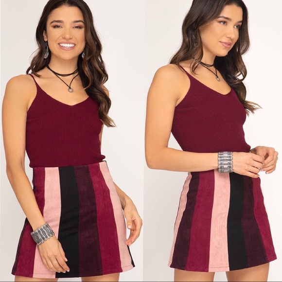 Striped Faux Suede Mini Skirt Color Block - Picture 8 of 9